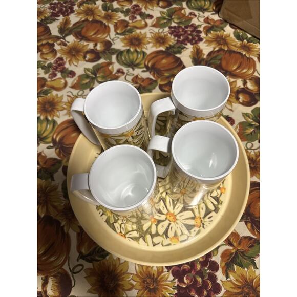 Vintage West Bend Thermo Serv Daisy Set Of 4 Cups And Tray Mid Century Modern - Picture 7 of 13